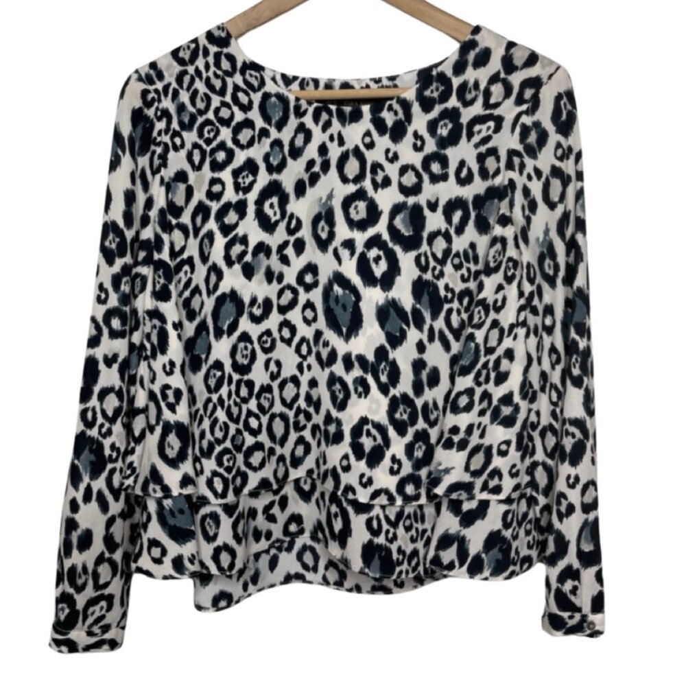 ZARA | Black & Gray Leopard Print Long Sleeve Layered Blouse | Size M